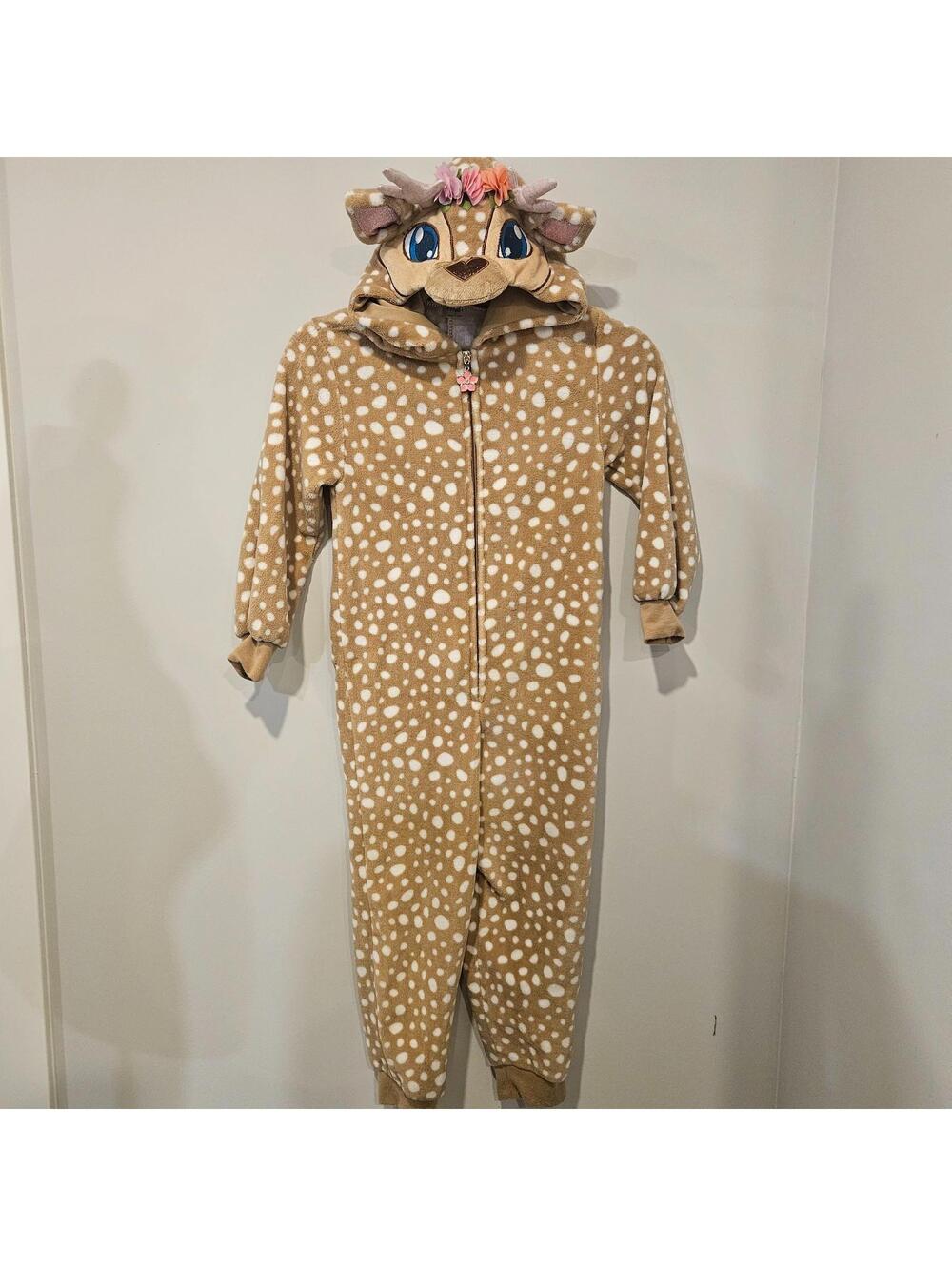 Deer Fleece Pyjamas Kids Fawn Costume Hooded Plush Zip Up Size S Adorable Fun